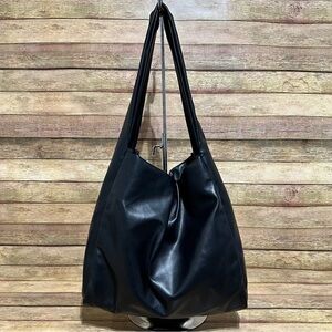 AQUA Black Leather Shoulder Bag